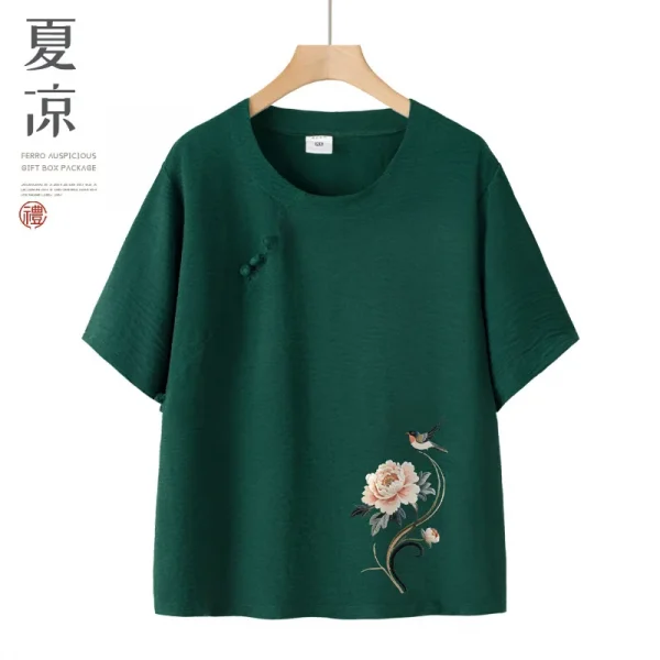 عادية الأزهار طباعة قصيرة الأكمام رقيقة أمي مجموعة الصيف فضفاض تي شيرت الجدة الملابس قطعتين دعوى البوليستر دنة مزيج