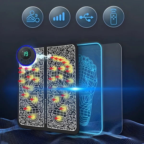 مدلك القدم 8 أوضاع 19 مستوى وسادة تدليك القدم الكهربائية قوة خفيفة الوزن تخفيف ضغط القدم قوة خفيفة الوزن