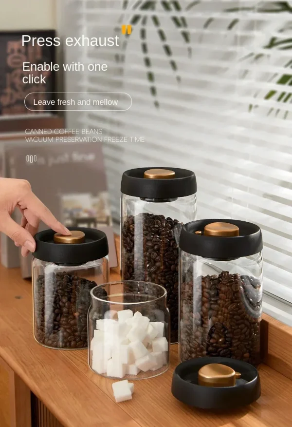 وعاء قهوة بغطاء أسود متعدد السعة، وعاء تخزين يدوي مقاوم للرطوبة، إبريق شاي زجاجي للمطبخ، وعاء تخزين حبوب القهوة، جرة محكمة الغلق