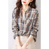 قميص مربعات للنساء في فصلي الربيع والخريف، قميص قطن خالص عصري ورجعي يتم ارتداؤه مع أجنبي