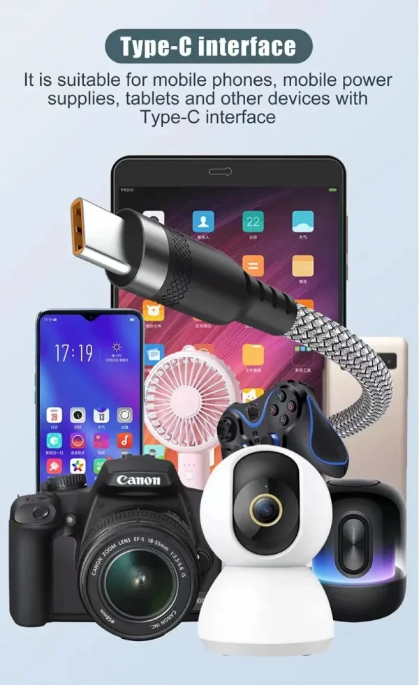 كابل USB من النوع C 5A كابل شحن فائق السرعة لهواتف iPhone 15 16 17 مجموعة كاملة من هواوي وسامسونج أوبو ون بلس وصلة USB C عالمية