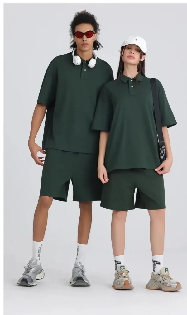 275 جرامًا من القطن الخالص بلون فضفاض قصير الأكمام قميص بولو قم بتخصيص تصميم نص الصورة الخاص بك للنساء والرجال