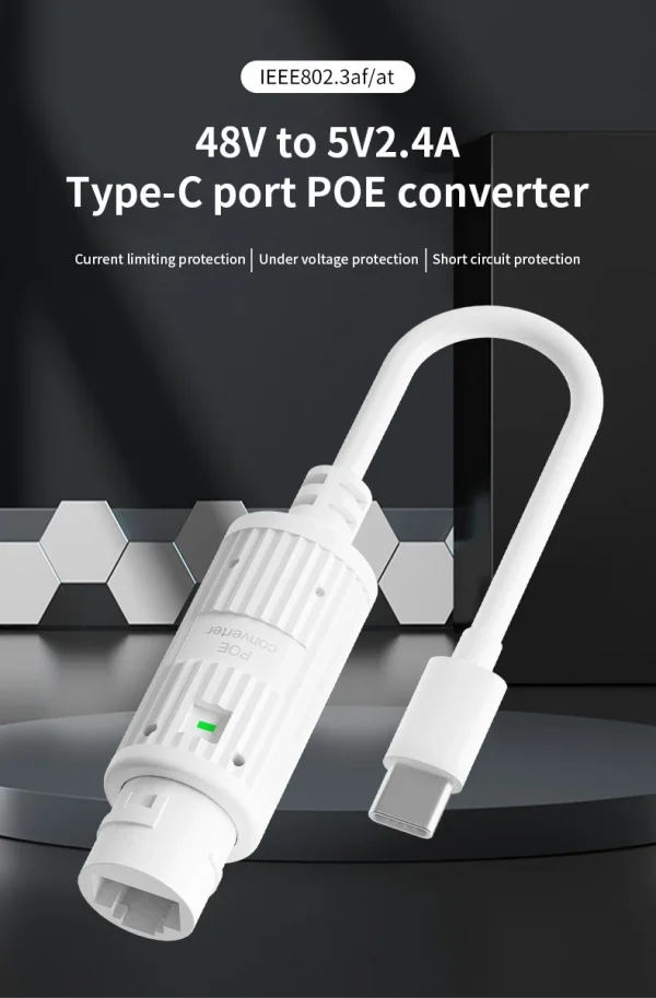 48V to 5V Water proof PoE Converter, RJ45 Port Output 5V/2A, IEEE802.3af/at for Passive 5V Devices