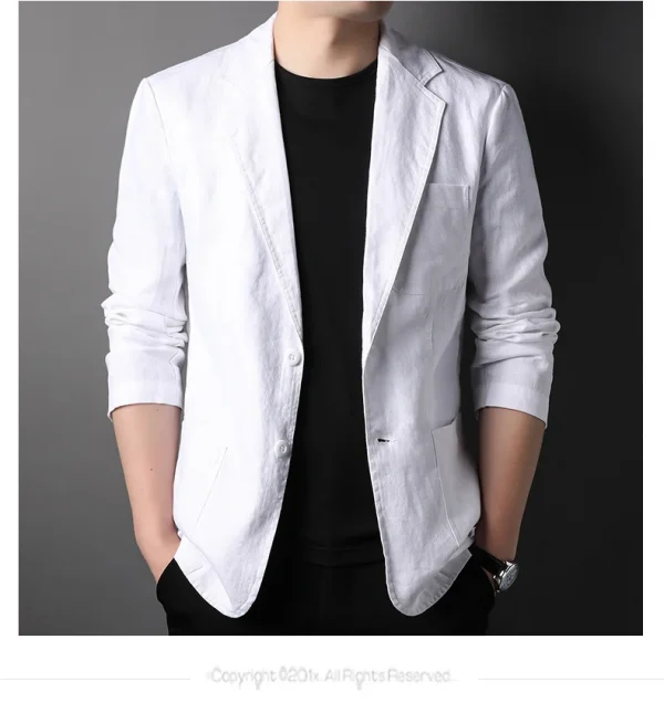 ربيع صيف 2025 بدلة رجالية جديدة عالية الجودة من الكتان الرجالي الأنيق قميص رقيق تركيب قماش معطف رجالي 100٪ كتان بليزر