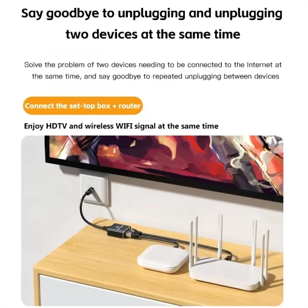 مقسم كابل الشبكة مع وصول واحد إلى اثنين من الإنترنت في وقت واحد، مقسم Rj45 مع مفتاح واحد إلى اثنين، منفذ إيثرنت جيجابت