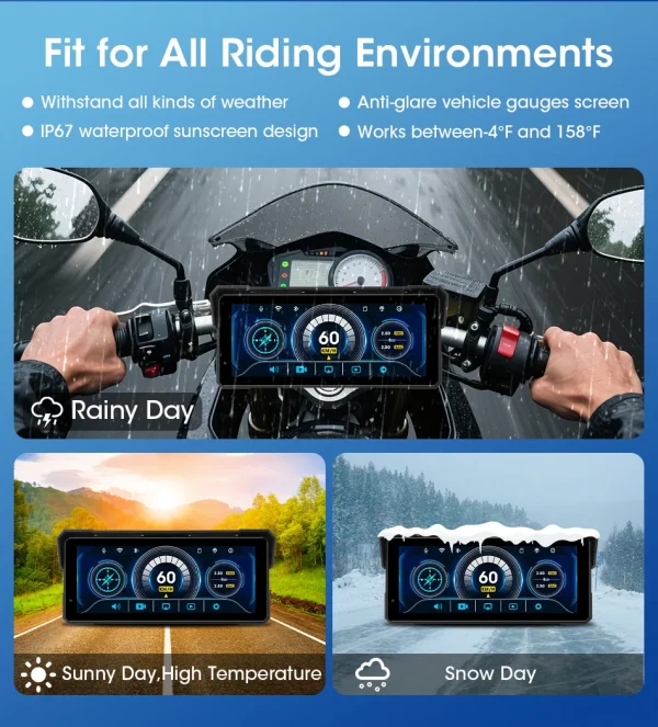 جانسايت محمول 8.1 بوصة IP67 مقاوم للماء للدراجات النارية 4K DVR نظام تحديد المواقع والملاحة اللاسلكية Carplay أندرويد السيارات موتو مسجل مراقب