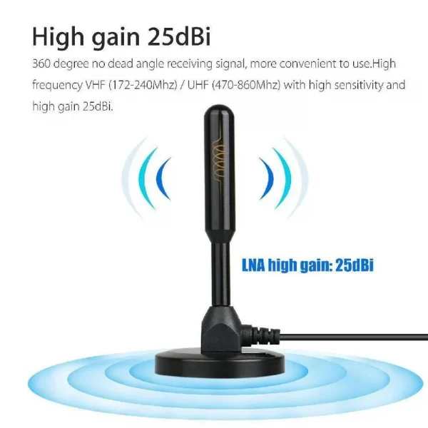 هوائي تلفزيون رقمي عالي الدقة مضخم داخلي DAB مكاسب عالية 200 ميل مع معزز مكبر للصوت VHF/UHF مجموعة جوية خارجية للاستجابة السريعة