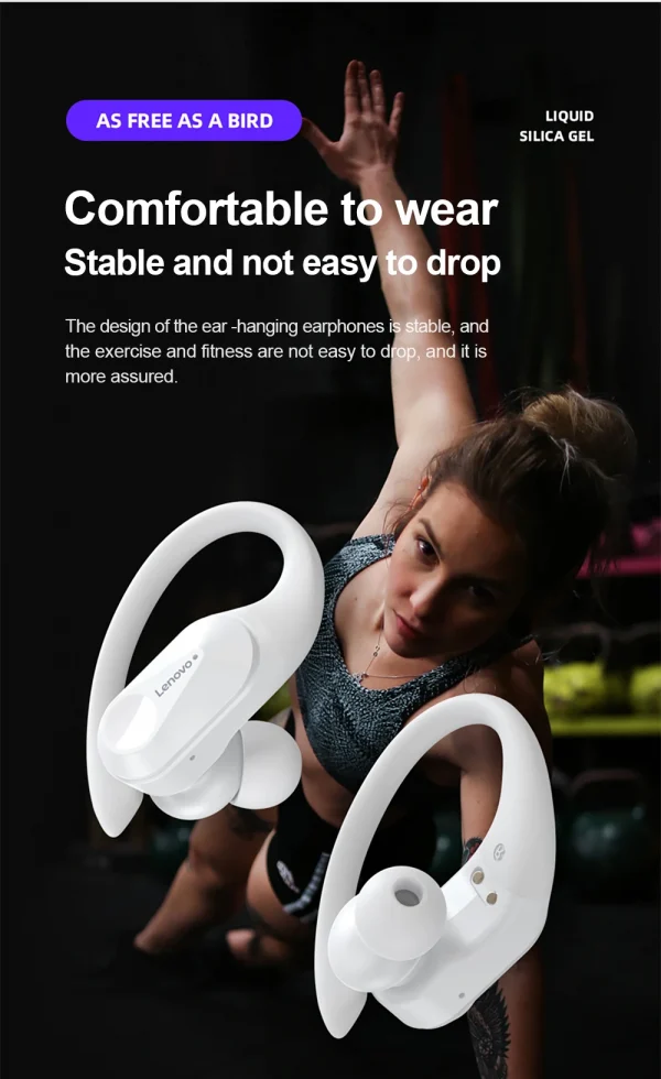 سماعات لينوفو LP75 الرياضية اللاسلكية مع ميكروفون، زر التحكم، شاشة عرض الطاقة LED، سماعات هاي فاي ستيريو بلوتوث 5.3 TWS