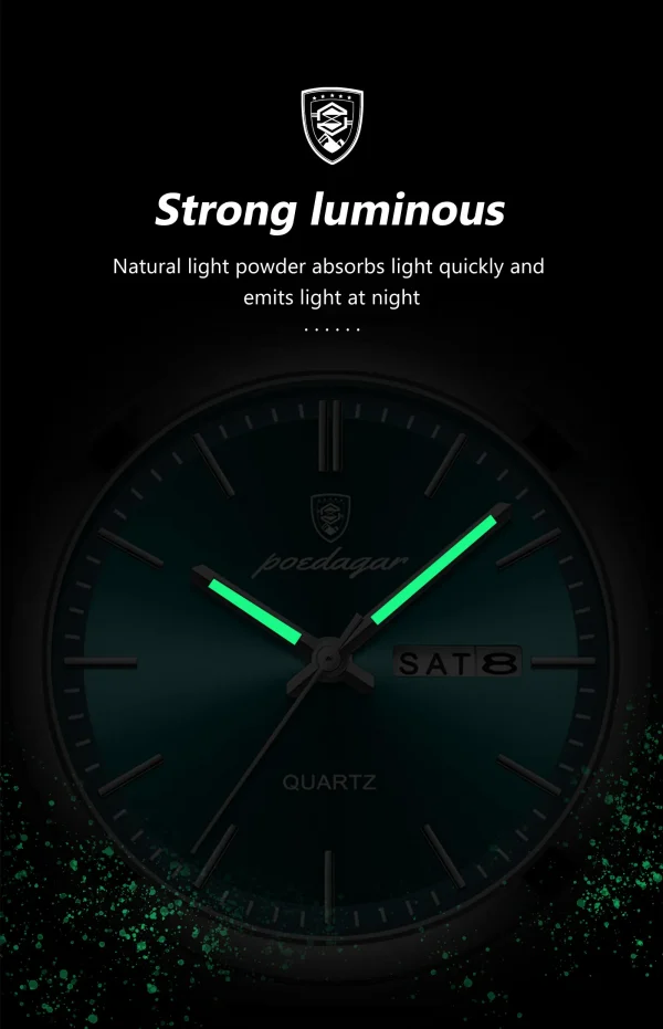 POEDAGAR ساعات رجالية فاخرة مقاوم للماء مضيئة تاريخ الأسبوع الرجال ساعة الفولاذ المقاوم للصدأ عادية موضة كوارتز رجل ساعة اليد Reloj