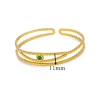 طبقة مزدوجة يترك الإسورة للنساء مطلية بالذهب مفتوحة الفولاذ المقاوم للصدأ الكفة الأساور الحد الأدنى مجوهرات المعصم Freeshipping البنود