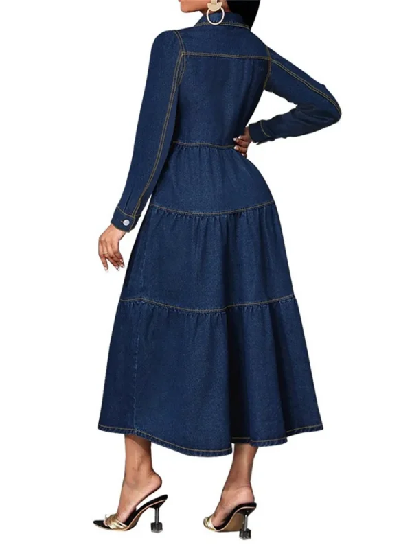 Wmstar فستان الدنيم المرأة عادية زر سترة طويلة الأكمام فساتين موضة ملابس الشارع الشهير ملابس الربيع الجديدة بالجملة دروبشيبينغ