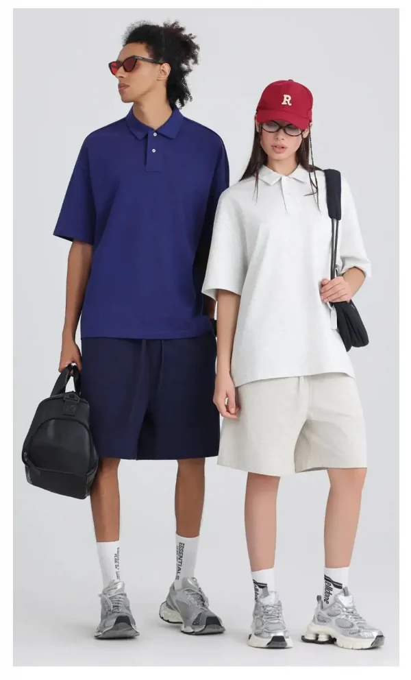 275 جرامًا من القطن الخالص بلون فضفاض قصير الأكمام قميص بولو قم بتخصيص تصميم نص الصورة الخاص بك للنساء والرجال