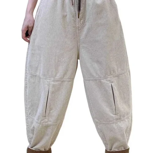 Amax LuluE الخريف الكورية تصميم المرأة فضفاض سروال قصير حريم السيدات عادية كلاسيكية خمر موضة مرونة الخصر بنطلون