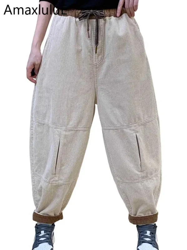 Amax LuluE الخريف الكورية تصميم المرأة فضفاض سروال قصير حريم السيدات عادية كلاسيكية خمر موضة مرونة الخصر بنطلون