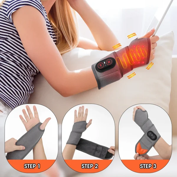 حامي المعصم التدفئة اللاسلكية 660nm و 850nm الضوء الأحمر الساخن ضغط معصمه 3 مستويات الكهربائية الاهتزاز تدليك اليد المعصم هدفين