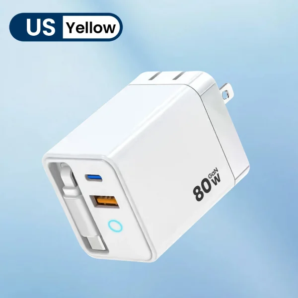 شاحن هاتف USB سريع للغاية 80 وات من النوع C كابل USB C تلسكوبي لأجهزة Iphone 16 15 والكمبيوتر المحمول Samsung مع ضوء