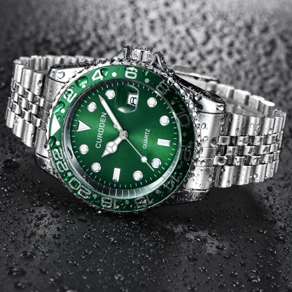 الرجال العلامة التجارية الشهيرة الساعات الطلاب بنين موضة سوار فولاذي غير قابل للصدأ التقويم عادية ساعة كوارتز الأخضر Relogios Masculinos 2024