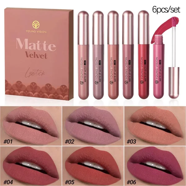 6 قطعة/8 قطعة طقم ملمع شفاه يدوم طويلاً بلون غير لامع شفاه بلاستيكية ثلاثية الأبعاد مقاومة للماء ومضادة للعرق طقم أحمر شفاه غير لاصق