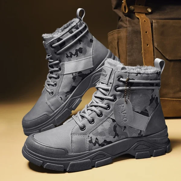 New Men's Winter Camouflage Ankle Boots Fur Lined Warm Non-Slip Outdoor Tactical Work Boots for Male