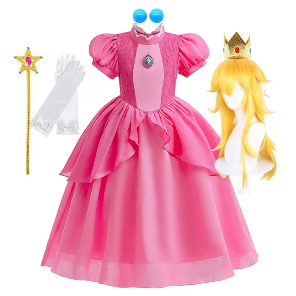 زي الخوخ التنكري للفتيات، فستان الأميرة الفاخرة التنكري الوردي، كرنفال، حفلة عيد ميلاد، أفلام الأطفال، ملابس الحفلات