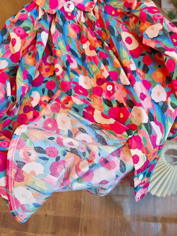 فستان للفتيات للربيع والصيف من عمر 2-8 سنوات بطباعة كاملة على شكل زهرة ورسم زيتي على شكل طية صدر السترة فستان الأميرة بصدر واحد للفتيات