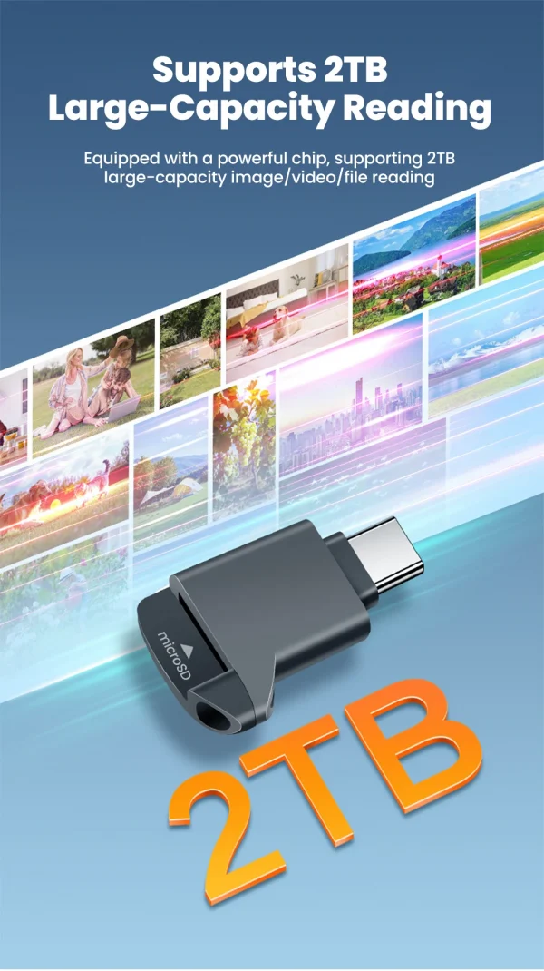 قارئ بطاقة TF صغير Type-C 2.0 للتخزين الخارجي باللون الأسود قابل للتمدد لبطاقة الذاكرة USB C 2.0 لأيفون 17 16 قارئ بطاقة TF صغير