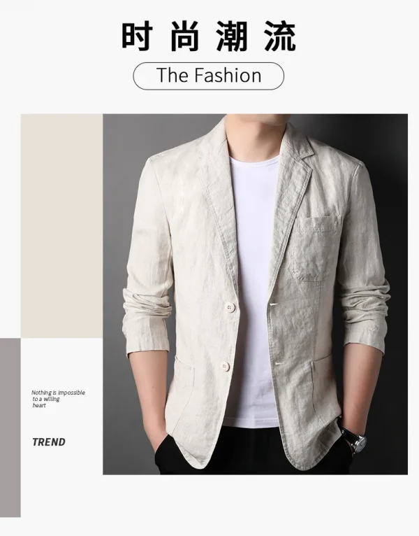 ربيع صيف 2025 بدلة رجالية جديدة عالية الجودة من الكتان الرجالي الأنيق قميص رقيق تركيب قماش معطف رجالي 100٪ كتان بليزر