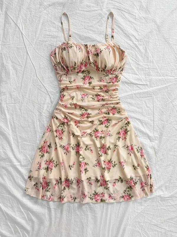 فستان نسائي صيفي جديد أنيق بطبعة زهور وحزام بقصة ضيقة للسيدات، فستان أنيق منقوش عليه زهور للسيدات