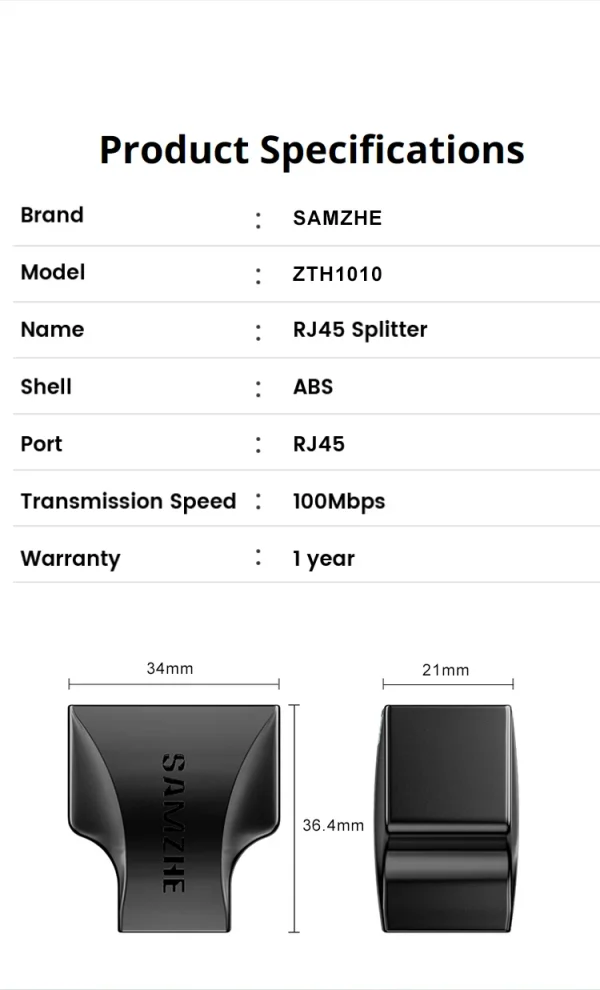 SAMZHE Ethernet Adapter Lan Cable Extender Splitter for Internet Connection Cat6 RJ45 Splitter Coupler Contact Modular Plug