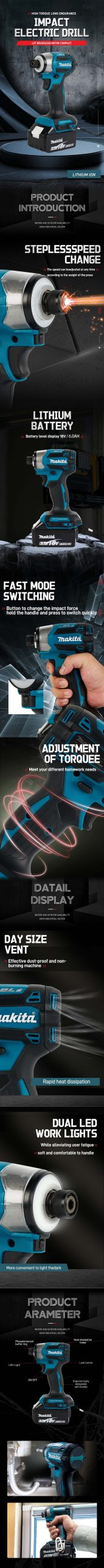 ماكيتا DTD173 1800RPM اللاسلكي شنيور يعمل بالبطارية 180N.m فرش السيارات الحفر الكهربائية الخشب/الترباس/T-وضع لبطارية ماكيتا