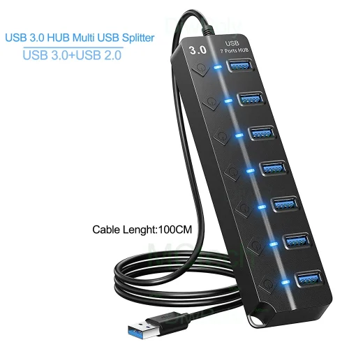 USB 3.0 Hub USB Hub 2.0 متعدد USB الفاصل Hub 100 سنتيمتر كابل طويل متوسع متعدد للكمبيوتر المحمول ملحقات الكمبيوتر محول USB