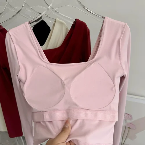 منصات الصدر الثابتة عبرت الظهر ملابس اليوغا ضيقة التخسيس الرياضة بأكمام طويلة تشغيل بولا اللياقة البدنية الملابس بلايز قمصان