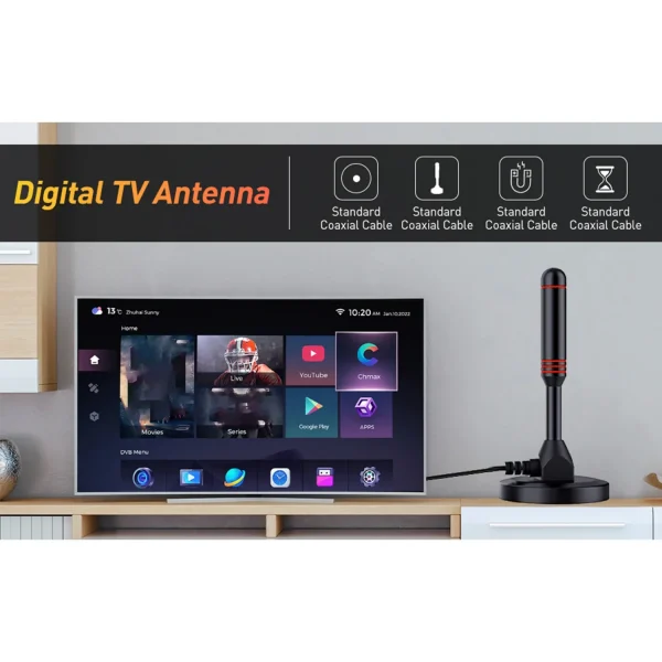 هوائي تلفزيون رقمي عالي الدقة مضخم داخلي DAB مكاسب عالية 200 ميل مع معزز مكبر للصوت VHF/UHF مجموعة جوية خارجية للاستجابة السريعة