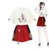 2025 جديد اليابانية Harajuku المحملة القمم النمط الصيني تانغ دعوى المرأة تي شيرت غير رسمي واسعة الساق الكونغ فو فستان أطفال مع سروال داخلي الملابس الشرقية