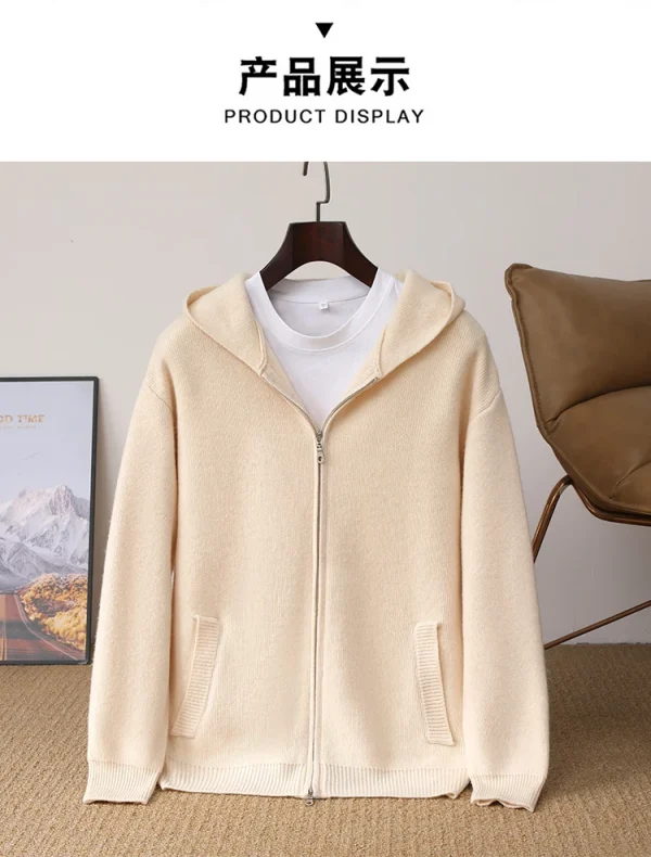 سترة رجالية جديدة بـ 5 ألوان 100% سترة صوف ميرينو، الخريف والشتاء محبوك سترة رجال الأعمال غير الرسمية بأكمام طويلة بقلنسوة