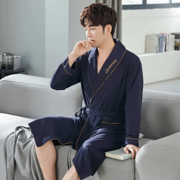 رداء حمام منقوش غير رسمي رجل ربيع الخريف القطن رداء ملابس خاصة طويلة الأكمام كيمونو الذكور الخامس الرقبة الملابس الداخلية الحميمة سبا Robes L-4XL