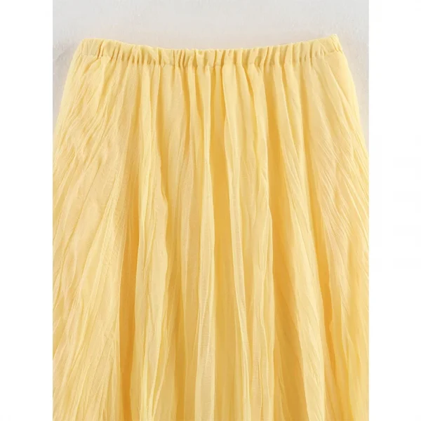 تنورة YENKYE للسيدات مجعدة على شكل حرف a ميدي باللون الأصفر والزبدة بخصر مطاطي تنانير أنيقة لعطلات الربيع والصيف جديدة 2025 faldas mujer