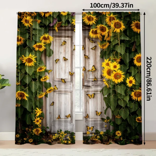 قطعتان، ستائر الربيع والصيف ستائر باب الحظيرة لعباد الشمس ستائر شبه شفافة متينة 100% من نسيج البوليستر متعددة الاستخدامات للون الرمادي،