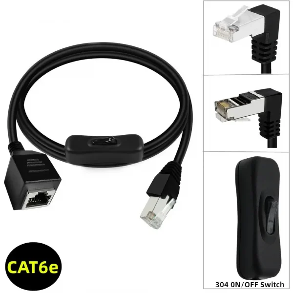 Ethernets Extension Cord CAT6e RJ45 Extension Cord with On Off Switchs Male to Female/90Degree RJ 45 8p8c Networks Cable 0.6m 1m