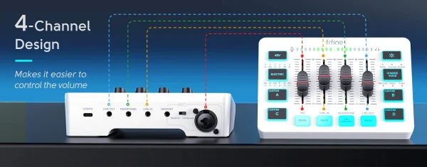 خلاط USB للألعاب من FIFINE مزود بـ 4 قنوات/واجهة ميكروفون XLR/RGB، خلاط صوت لبث الألعاب Podcast AmpliGame SC3W