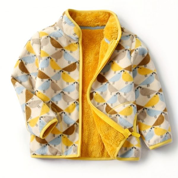 Kids Cartoon Dinosaur Print Polar Fleece Warm Stand Collar Vintage Jacket Autumn Winter