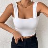 Women's Basic Solid Crop Tank Top, Casual Stretchy Sleeveless Tank Top, Casual Every Day Tops, Women's Clothing
