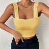 Women's Basic Solid Crop Tank Top, Casual Stretchy Sleeveless Tank Top, Casual Every Day Tops, Women's Clothing