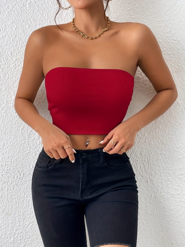 Sexy Bodycon Crop Tube Top, Solid Stretchy Tube Top, Casual Every Day Tops, Women's Clothing