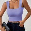 Women's Basic Solid Crop Tank Top, Casual Stretchy Sleeveless Tank Top, Casual Every Day Tops, Women's Clothing