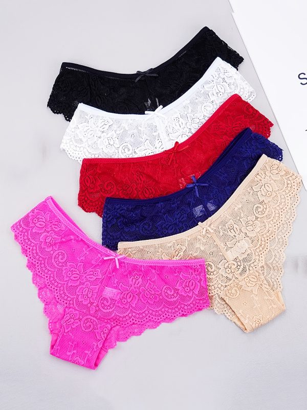 عبوة من 6 سراويل داخلية نسائية من الدانتيل بخصر منخفض