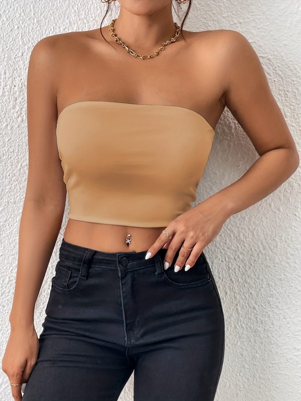 Sexy Bodycon Crop Tube Top, Solid Stretchy Tube Top, Casual Every Day Tops, Women's Clothing