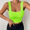 Women's Basic Solid Crop Tank Top, Casual Stretchy Sleeveless Tank Top, Casual Every Day Tops, Women's Clothing