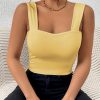 Women's Basic Solid Crop Tank Top, Casual Stretchy Sleeveless Tank Top, Casual Every Day Tops, Women's Clothing