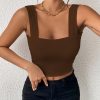Women's Basic Solid Crop Tank Top, Casual Stretchy Sleeveless Tank Top, Casual Every Day Tops, Women's Clothing
